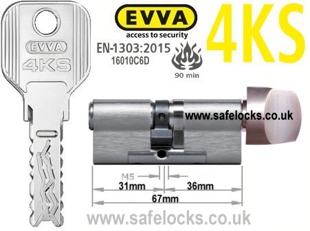 Evva 4KS 31/T36 Key & Turn BS-EN1303 2015 Thumbturn Euro cylinder lock