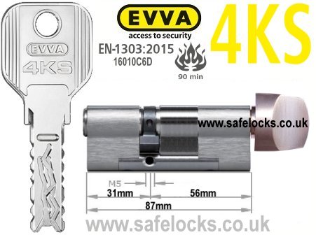 Evva 4KS 31/T56 Key & Turn BS-EN1303 2015 Thumbturn Euro cylinder lock