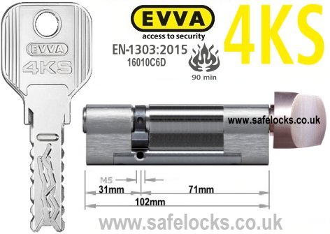 Evva 4KS 31/T71 Key & Turn BS-EN1303 2015 Thumbturn Euro cylinder lock