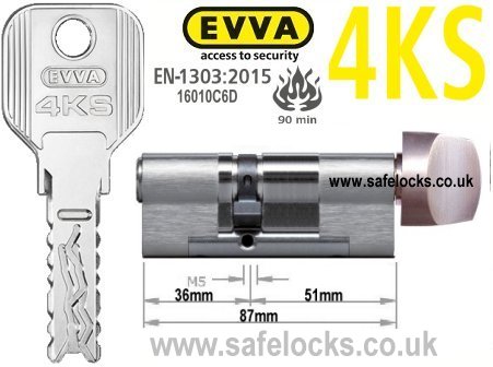 Evva 4KS 36/T51 Key & Turn BS-EN1303 2015 Thumbturn Euro cylinder lock