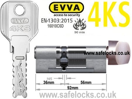 Evva 4KS 36/T61 Key & Turn BS-EN1303 2015 Thumbturn Euro cylinder lock