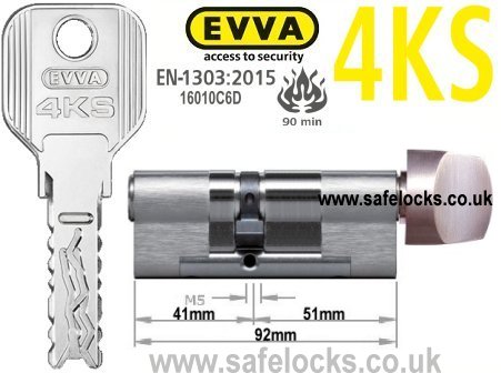Evva 4KS 41/T51 Key & Turn BS-EN1303 2015 Thumbturn Euro cylinder lock