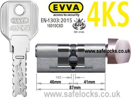 Evva 4KS 46/T41 Key & Turn BS-EN1303 2015 Thumbturn Euro cylinder lock