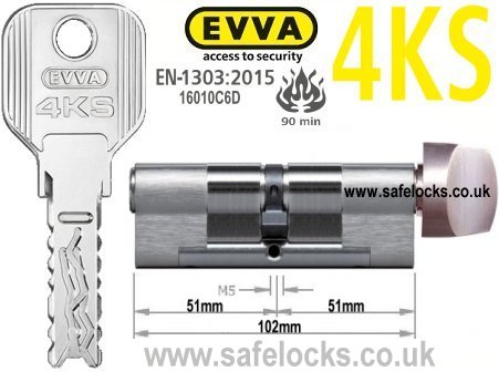 Evva 4KS 51/T51 Key & Turn BS-EN1303 2015 Thumbturn Euro cylinder lock