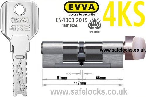 Evva 4KS 51/T66 Key & Turn BS-EN1303 2015 Thumbturn Euro cylinder lock