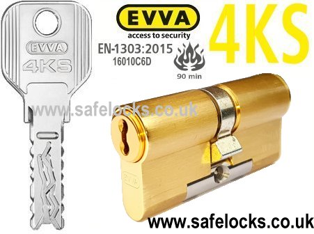 Evva 4KS 31/66 Polished Brass BS-EN1303 2015 Euro cylinder lock BS-EN1634