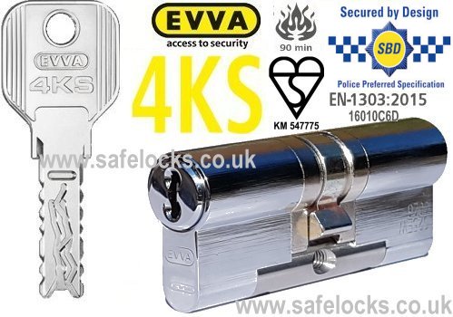 Evva 4KS 36/56 Polished Chrome BS-EN1303 2015 Euro cylinder lock BS-EN1634