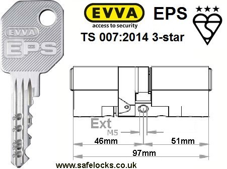 EVVA EPS 46ext-51int BS-EN1303 TS 007:2014 3-star Euro cylinder door lock