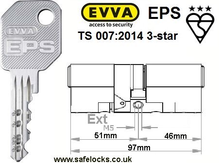 EVVA EPS 51ext-46int BS-EN1303 TS 007:2014 3-star Euro cylinder door lock