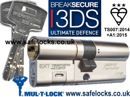 Mul-T-Lock 3DS 46ext-46int Breaksecure TS007:2014 3-star Euro cylinder door lock
