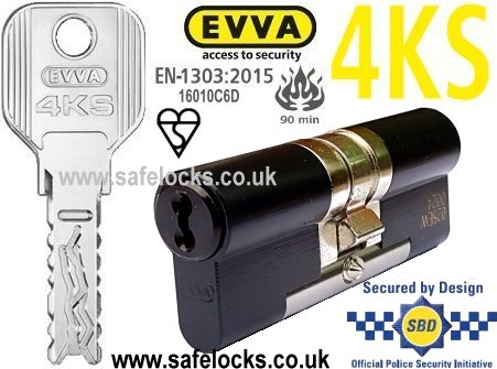 Evva 4KS 51/51 Black BS-EN1303 2015 Euro cylinder lock BS-EN1634