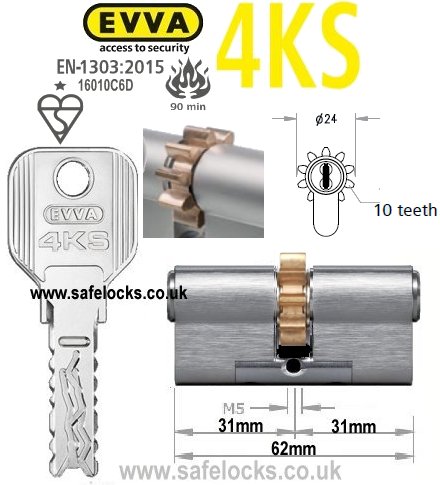 Evva 4KS 31/31 10 tooth cog wheel cam euro cylinder lock
