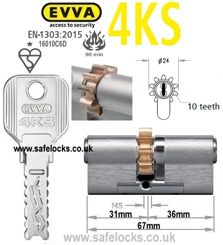 Evva 4KS 31/36 10 tooth cog wheel cam euro cylinder lock