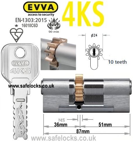 Evva 4KS 36/51 10 tooth cog wheel cam euro cylinder lock