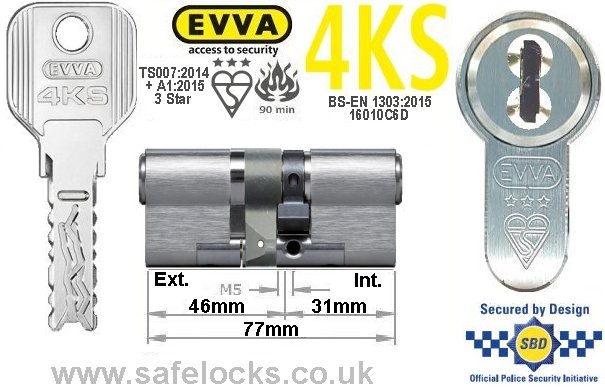Evva 4KS 46ext/31 3 Star TS007 Euro cylinder lock