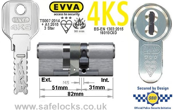Evva 4KS 51ext/31 3 Star TS007 Euro cylinder lock
