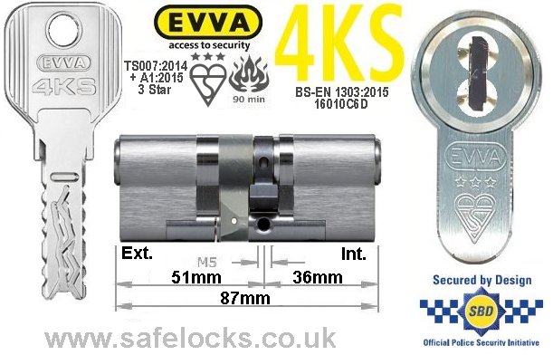 Evva 4KS 51ext/36 3 Star TS007 Euro cylinder lock