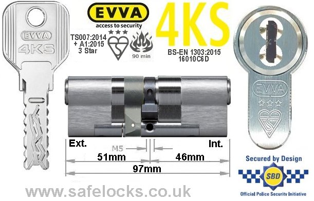 Evva 4KS 51ext/46 3 Star TS007 Euro cylinder lock