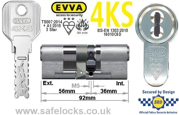 Evva 4KS 56ext/36 3 Star TS007 Euro cylinder lock