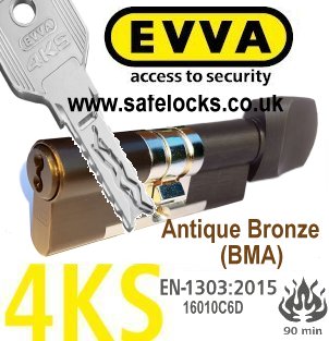 Evva 4KS Highest Security Antique Bronze Thumbturn Euro Cylinders BMA BS-EN1303-2015 90 min fire