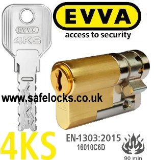 Evva 4KS Polished Brass Half Euro Cylinders Highest Security BS-EN1303-2015
