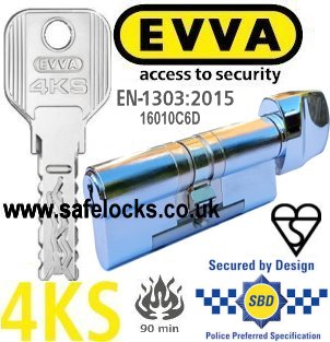 Evva 4KS Highest Security Polished Chrome Thumbturn Euro Cylinders BS-EN1303-2015 90 min fire