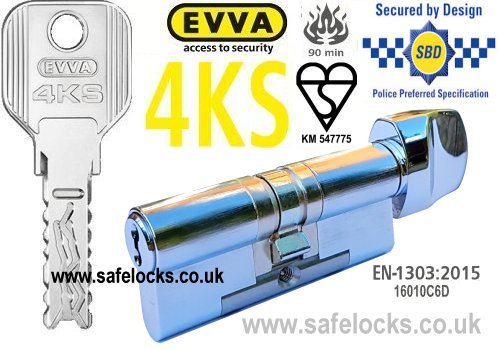 Evva 4KS 56/T36 Polished Chrome Thumbturn High security Euro cylinder lock BS-EN1303 2015 