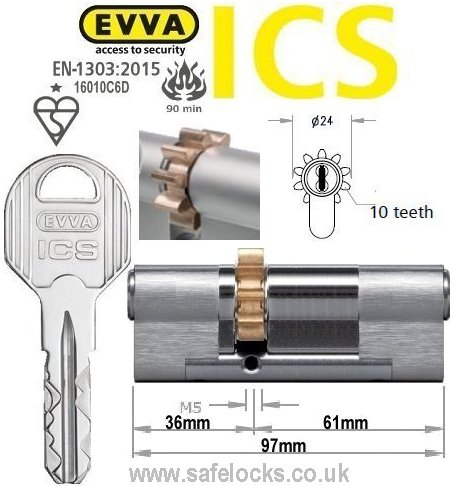Evva ICS 36/61 10 tooth cog wheel Euro cylinder lock