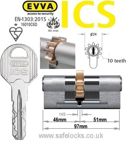Evva ICS 46/51 10 tooth cog wheel Euro cylinder lock