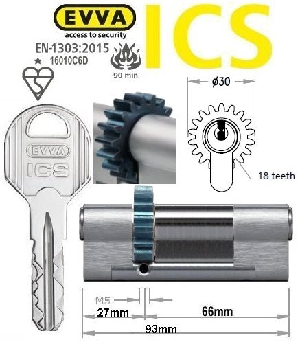 Evva ICS 27/66 18 tooth cog wheel Euro cylinder lock