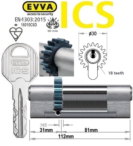 Evva ICS 31/81 18 tooth cog wheel Euro cylinder lock