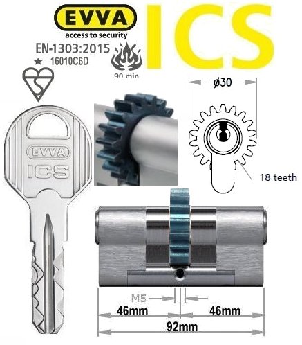 Evva ICS 46/46 18 tooth cog wheel Euro cylinder lock