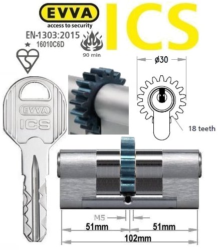 Evva ICS 51/51 18 tooth cog wheel Euro cylinder lock