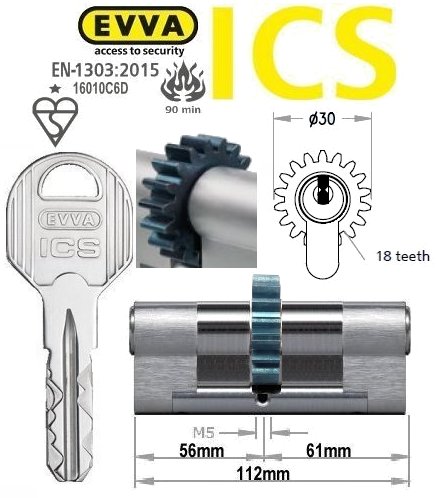 Evva ICS 56/61 18 tooth cog wheel Euro cylinder lock