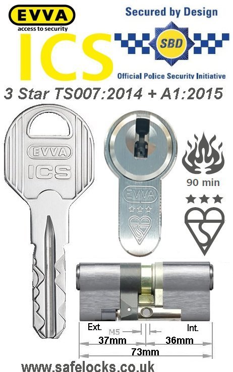 Evva ICS 37ext-36int 3-star TS007:2014 High security Anti-snap euro cylinder