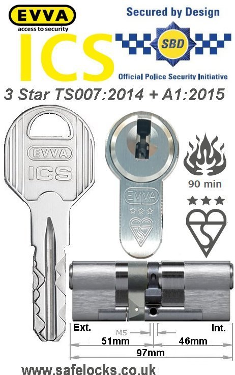 Evva ICS 51ext-46int 3-star TS007:2014 High security Anti-snap euro cylinder