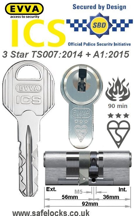 Evva ICS 56ext-36int 3-star TS007:2014 High security Anti-snap euro cylinder