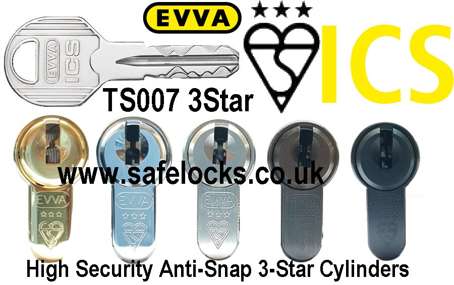 EVVA ICS 3 Star TS007 Anti-snap BSI Kitemarked BS-EN1303 Euro Double Cylinder