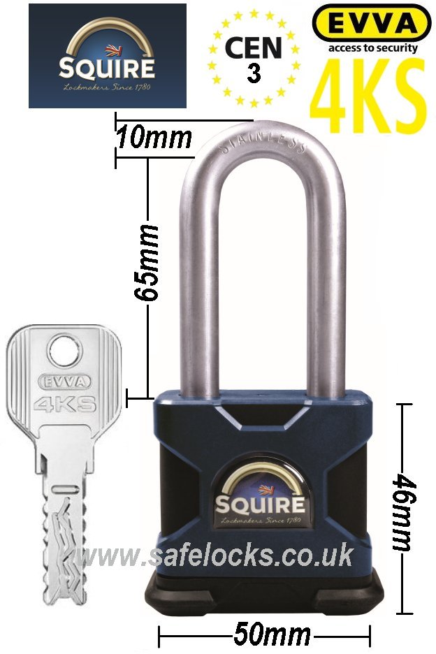 Squire SS50S/2.5 Marine CEN 3 rated high security padlock with Evva 4KS patented key  