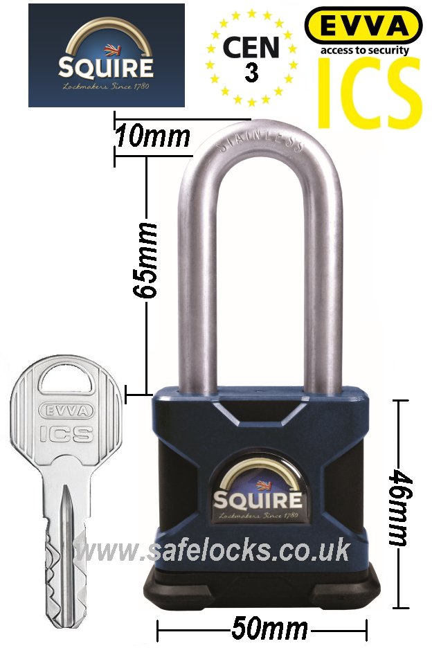 Squire SS50S/2.5 Marine CEN 3 rated high security padlock with Evva ICS patented key 