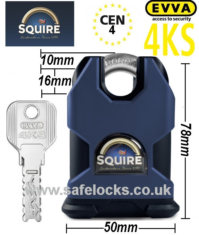 Squire SS50CS CEN 4 rated high security padlock with Evva 4KS patented key