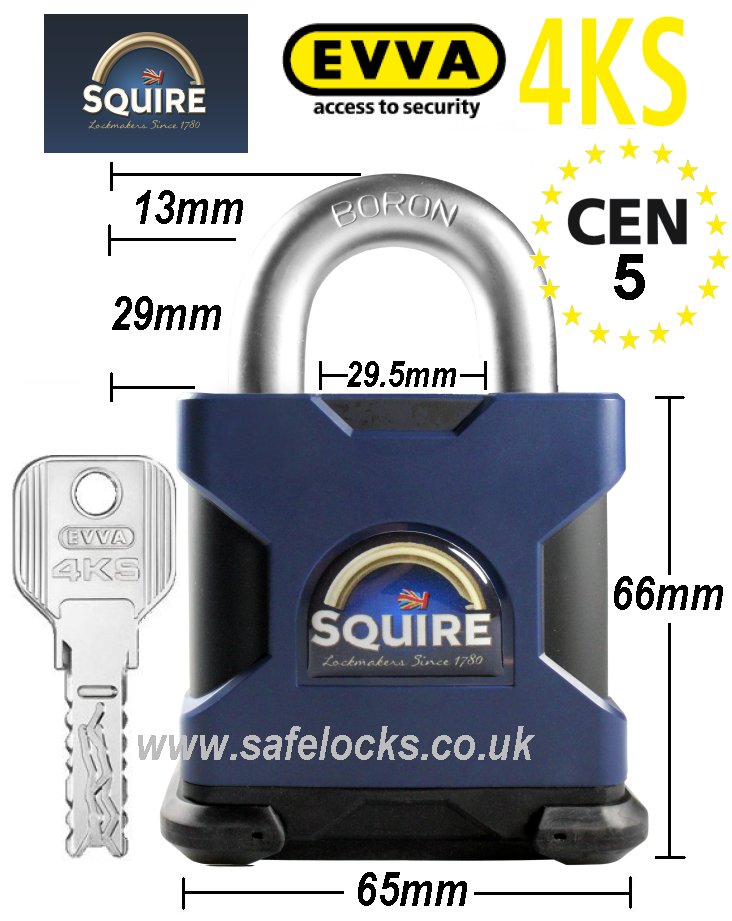 Squire SS65S CEN 5 rated high security padlock with Evva 4KS patented key 