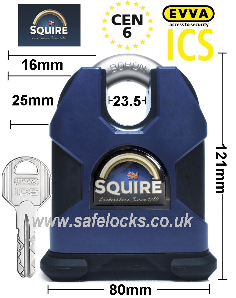Squire SS80CS CEN 6 rated high security padlock with Evva ICS patented key 